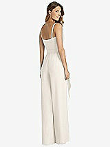 Rear View Thumbnail - Ivory Spaghetti Strap Crepe Jumpsuit with Sash - Alana 