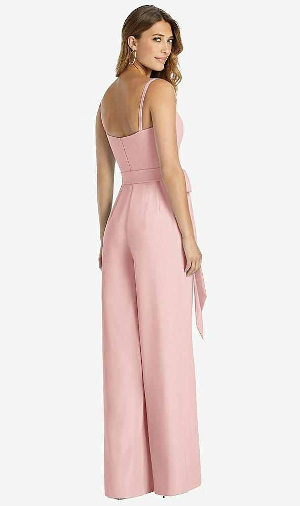 Back View - Rose Spaghetti Strap Crepe Jumpsuit with Sash - Alana 