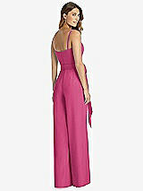 Rear View Thumbnail - Tea Rose Spaghetti Strap Crepe Jumpsuit with Sash - Alana 