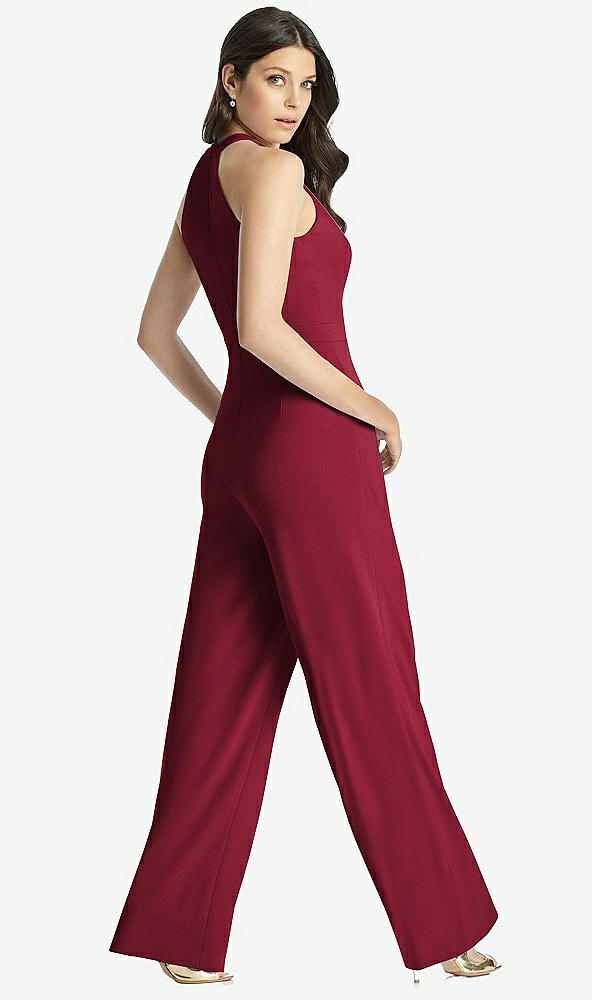 Back View - Burgundy Wide Strap Stretch Maxi Dress with Pockets