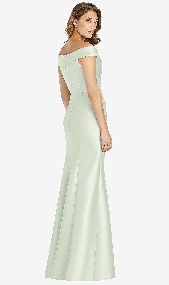 Back View - Mint Green Off-the-Shoulder Cuff Trumpet Gown with Front Slit