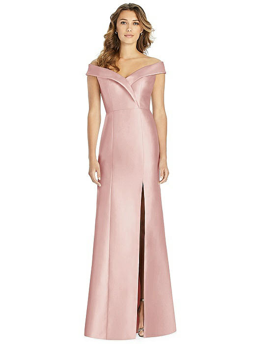 Off-the-Shoulder Cuff Trumpet Gown with Front Slit