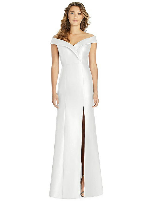 Off-the-Shoulder Cuff Trumpet Gown with Front Slit