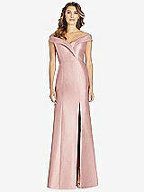 Front View Thumbnail - Rose Off-the-Shoulder Cuff Trumpet Gown with Front Slit