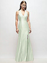 Front View Thumbnail - Mint Green V-Neck Halter Satin Trumpet Gown