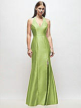 Front View Thumbnail - Mojito V-Neck Halter Satin Trumpet Gown