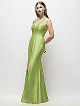 Side View Thumbnail - Mojito V-Neck Halter Satin Trumpet Gown