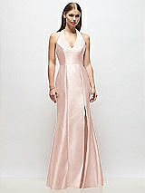 Front View Thumbnail - Blush V-Neck Halter Satin Trumpet Gown