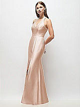 Side View Thumbnail - Cameo V-Neck Halter Satin Trumpet Gown