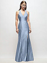 Front View Thumbnail - Cloudy V-Neck Halter Satin Trumpet Gown