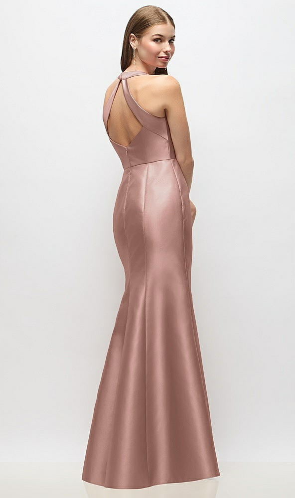 Back View - Neu Nude V-Neck Halter Satin Trumpet Gown