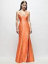 Front View Thumbnail - Portofino Orange V-Neck Halter Satin Trumpet Gown