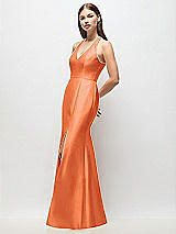Side View Thumbnail - Portofino Orange V-Neck Halter Satin Trumpet Gown