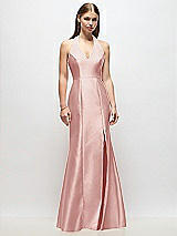 Front View Thumbnail - Rose V-Neck Halter Satin Trumpet Gown