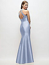 Rear View Thumbnail - Sky Blue V-Neck Halter Satin Trumpet Gown