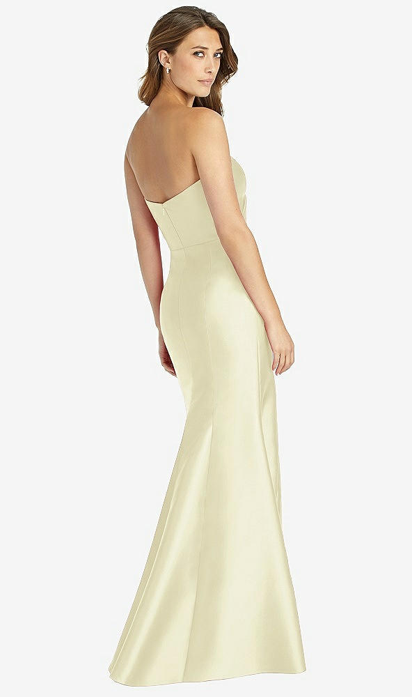 Back View - Butter Yellow Strapless Draped Bodice Trumpet Gown 