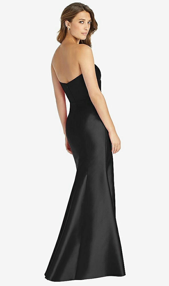 Back View - Black Strapless Draped Bodice Trumpet Gown 