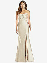 Front View Thumbnail - Champagne Strapless Draped Bodice Trumpet Gown 