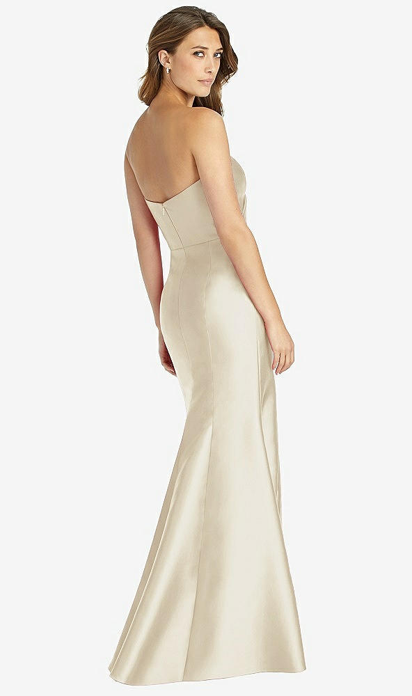 Back View - Champagne Strapless Draped Bodice Trumpet Gown 