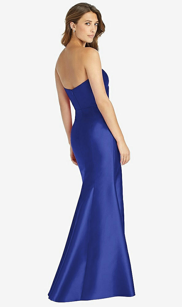 Back View - Cobalt Blue Strapless Draped Bodice Trumpet Gown 