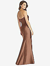 Rear View Thumbnail - Cognac Strapless Draped Bodice Trumpet Gown 
