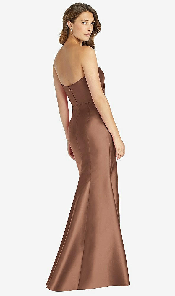 Back View - Cognac Strapless Draped Bodice Trumpet Gown 