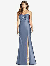 Front View Thumbnail - Larkspur Blue Strapless Draped Bodice Trumpet Gown 