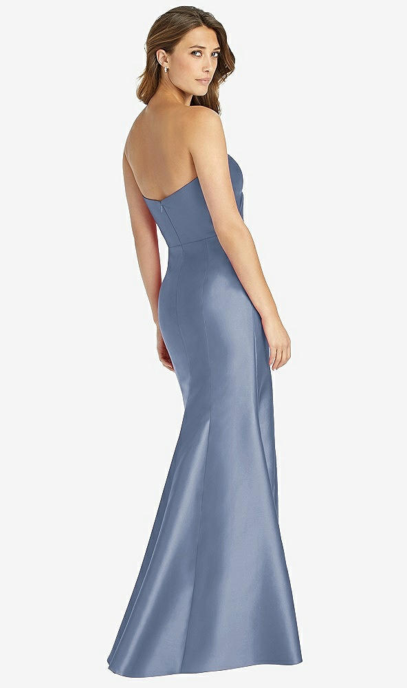 Back View - Larkspur Blue Strapless Draped Bodice Trumpet Gown 