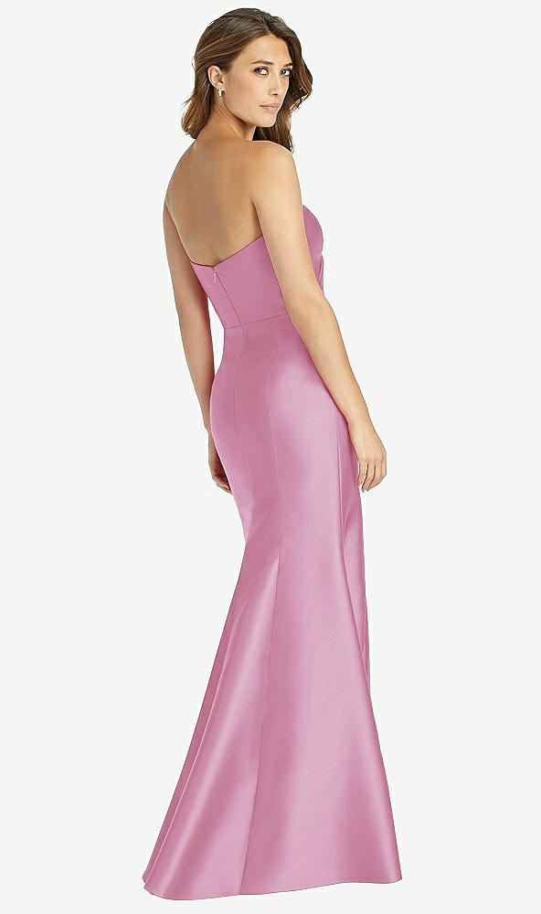 Back View - Powder Pink Strapless Draped Bodice Trumpet Gown 