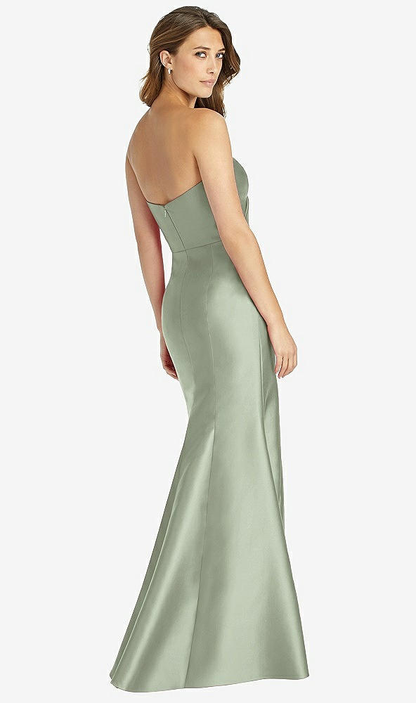 Back View - Sage Strapless Draped Bodice Trumpet Gown 