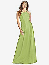 Front View Thumbnail - Mojito Halter Lace-Up A-Line Maxi Dress
