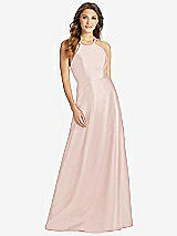 Front View Thumbnail - Blush Halter Lace-Up A-Line Maxi Dress