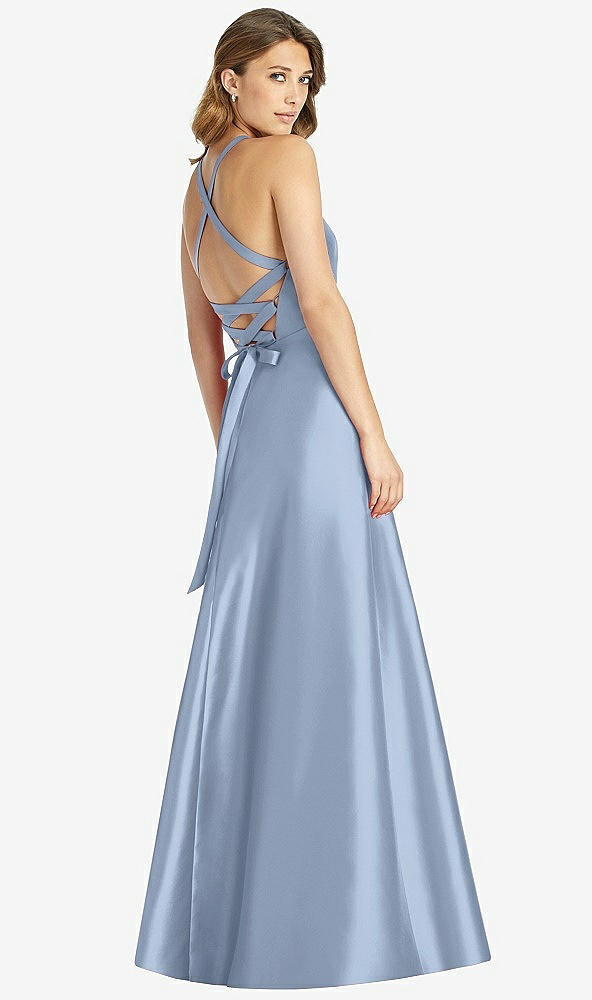 Back View - Cloudy Halter Lace-Up A-Line Maxi Dress