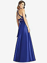 Rear View Thumbnail - Cobalt Blue Halter Lace-Up A-Line Maxi Dress