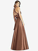 Rear View Thumbnail - Cognac Halter Lace-Up A-Line Maxi Dress