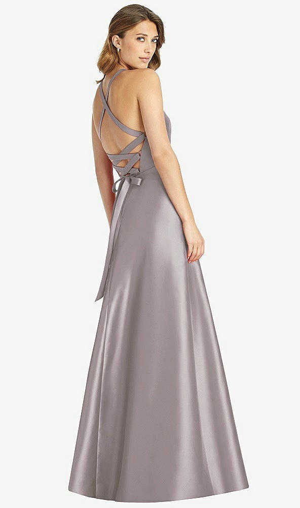 Back View - Cashmere Gray Halter Lace-Up A-Line Maxi Dress