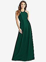 Front View Thumbnail - Hunter Green Halter Lace-Up A-Line Maxi Dress