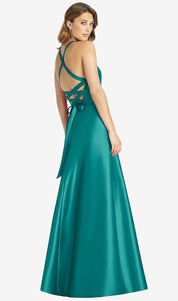 Back View - Jade Halter Lace-Up A-Line Maxi Dress