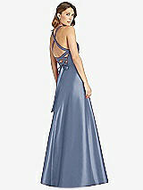 Rear View Thumbnail - Larkspur Blue Halter Lace-Up A-Line Maxi Dress