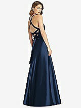Rear View Thumbnail - Midnight Navy Halter Lace-Up A-Line Maxi Dress