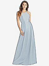 Front View Thumbnail - Mist Halter Lace-Up A-Line Maxi Dress