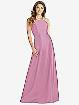 Front View Thumbnail - Powder Pink Halter Lace-Up A-Line Maxi Dress