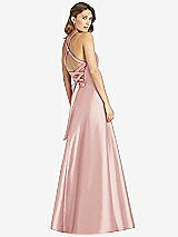 Rear View Thumbnail - Rose Halter Lace-Up A-Line Maxi Dress