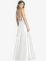 Rear View Thumbnail - White Halter Lace-Up A-Line Maxi Dress