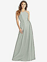 Front View Thumbnail - Willow Green Halter Lace-Up A-Line Maxi Dress