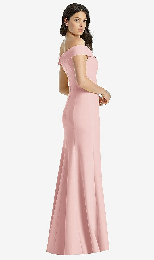 Back View - Rose Off-the-Shoulder Notch Trumpet Gown with Front Slit