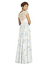 Rear View Thumbnail - Bleu Garden & Ivory Cap Sleeve Illusion-Back Lace and Chiffon Dress