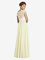 Rear View Thumbnail - Butter Yellow & Ivory Cap Sleeve Illusion-Back Lace and Chiffon Dress