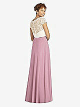 Rear View Thumbnail - Dusty Pink & Ivory Cap Sleeve Illusion-Back Lace and Chiffon Dress