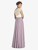 Rear View Thumbnail - Lilac Dusk & Ivory Cap Sleeve Illusion-Back Lace and Chiffon Dress